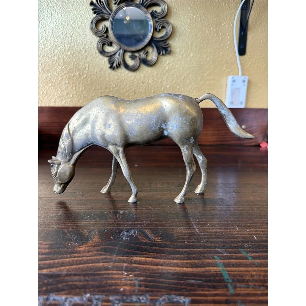 Vtg. Mid Century Brass Horse, Grazing. Made In Korea. 5.5